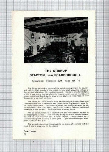 Star Inn Harome / The Stirrup Staxton Scarborough Price-Stevens - 1970s Advert