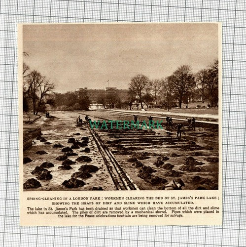 C2159) St James's Park London Lake Being Cleared - 1949 Clip
