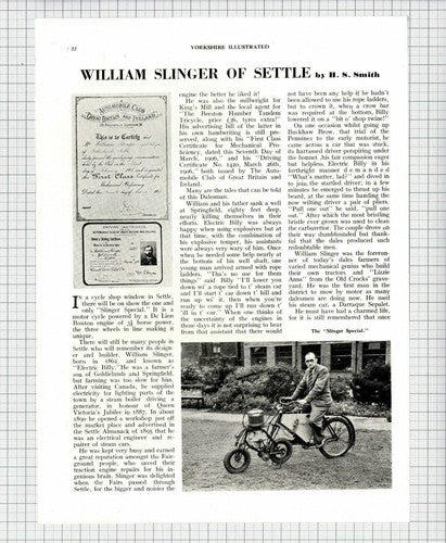 William Slinger Of Settle Special Bicycle Electric Billy - 1952 Article