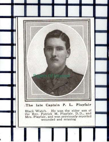 C5835) Captain P L Playfair Black Watch World War One - 1919 Cutting SMALL!