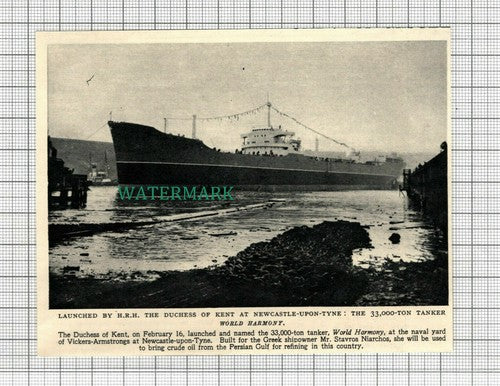 C2489) Tanker Ship WORLD HARMONY Launched At Newcastle Vickers Armstrong - 1954