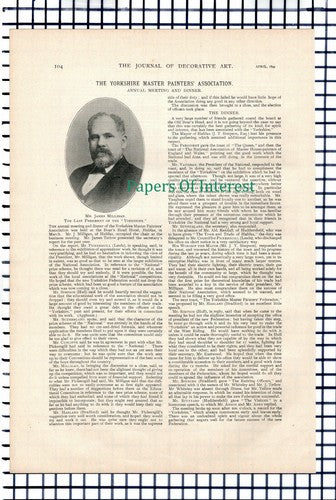 X1141) Mr James Milligan Halifax Yorkshire Master Painters - 1899 Article