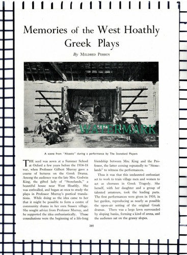 (8179) West Hoathly Greek Plays Mrs Godwin King Gilbert Murray - 1950 Article
