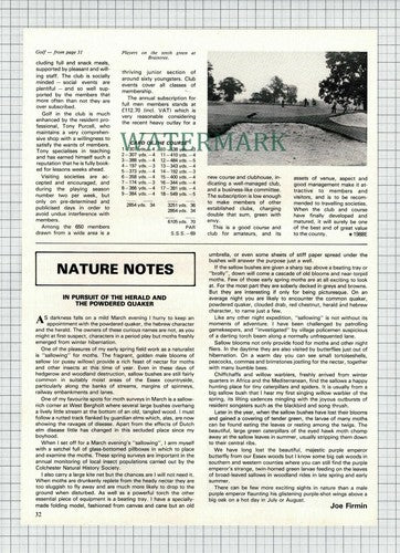 Braintree Golf Course Stisted Hall  - 1982 Article