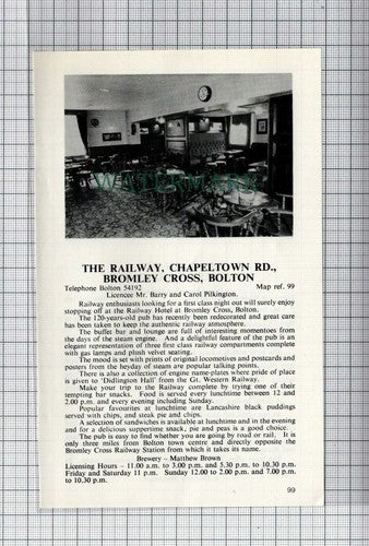 C7514) Red Lion Inn Bury Kippax The Railway Bromley Cross Bolton - 1970s Cutting