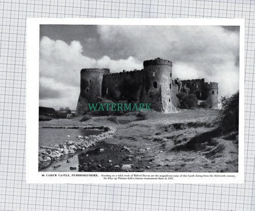 X1968) Carew Castle Pembrokeshire    - 1960s Print / Cutting