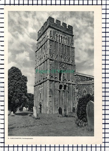 X1428) Earls Barton Church Northamptonshire  - 1950s Book Print