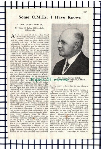 (6748) Sir Henry Fowler LMSR Railway Engineer  - 1942 Article