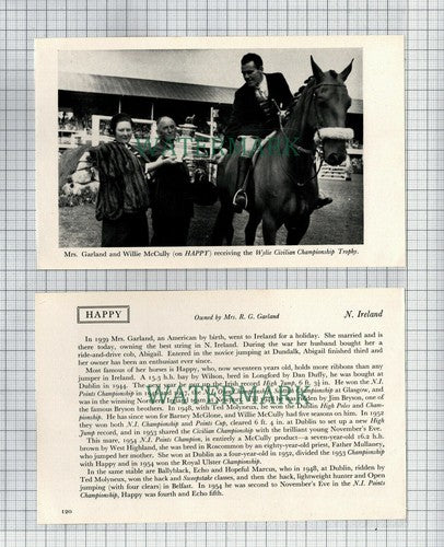 Willy McCully Horse HAPPY Mrs Garland Ireland  - 1956 2-Part Cutting / Print