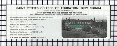 C6891) Saint Peter's College Birmningham Sale Advert  - 1978 Cutting