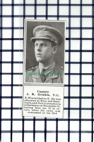 C5879) Captain J R Gribble Royal Warwickshire Reg WW1 War - 1919 Cutting SMALL!