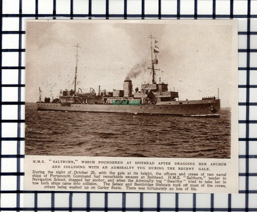 C6191) HMS SALTBURN Spithead SWARTHY Tug Collision -  1945 Cutting