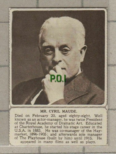 (C657) Mr Cyril Maude Royal Academy Dramatic Art Obituary - 1951  SMALL