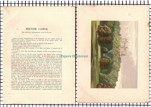 (6679) Belvoir Castle Leicestershire - c.1880 Print & Article