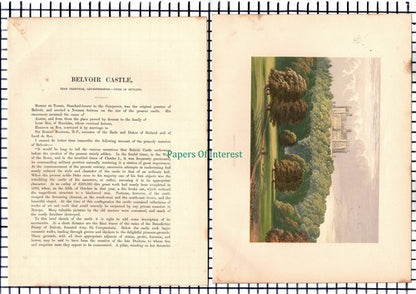 (6679) Belvoir Castle Leicestershire - c.1880 Print & Article