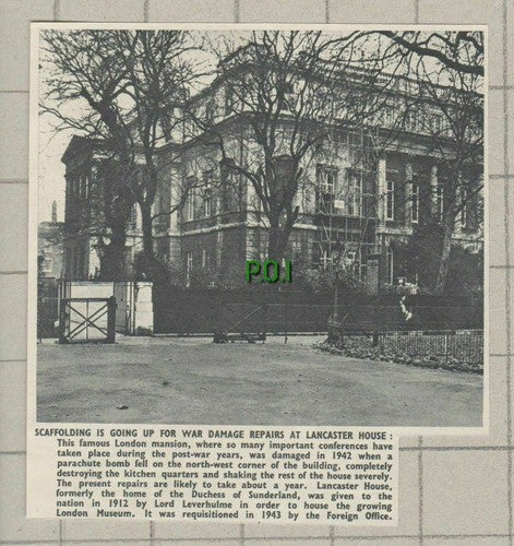 Lancaster House London WW2 Bomb Damage Repairs -  1950 Small Cutting