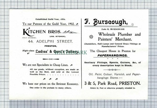 C7418) PRESTON F Burscough Kitchen Bros Advert  - 1902 Cutting