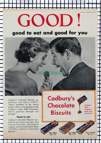 X1682) Cadbury's Chocolate Biscuits Advert - 1956 Cutting