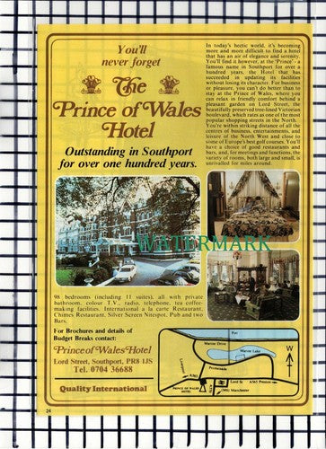 C6994) Prince Of Wales Hotel Lord Street Southport Advert - 1986 Cutting