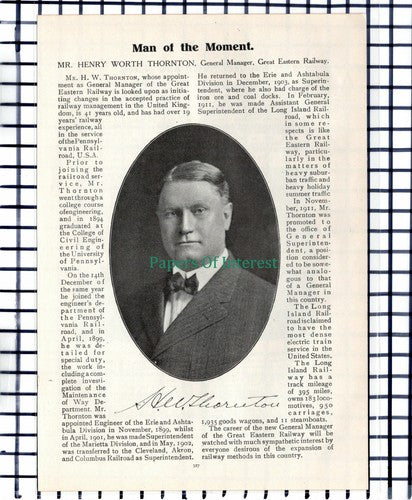 C5314) Mr Henry Worth Thornton Great Eastern Railway - 1914  Article