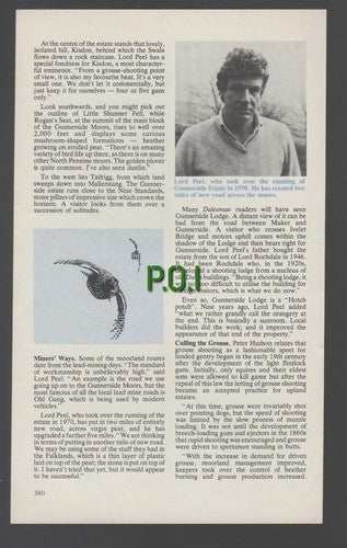 Lord Peel Gunnerside Lodge Dr Peter Hudson Grouse Project - 1984 Article