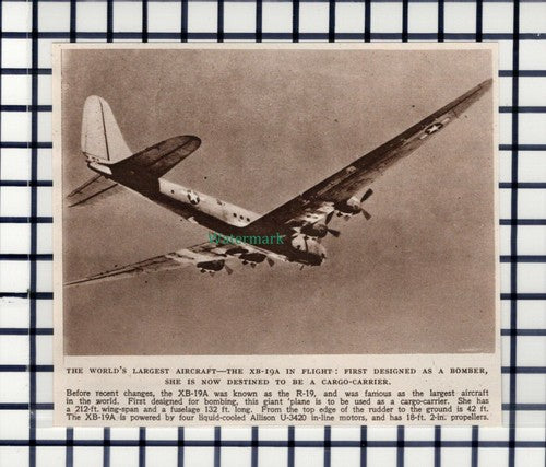C6284) The XB-19A Aircraft In Flight R19 R-19 Aeroplane - 1945 Cutting