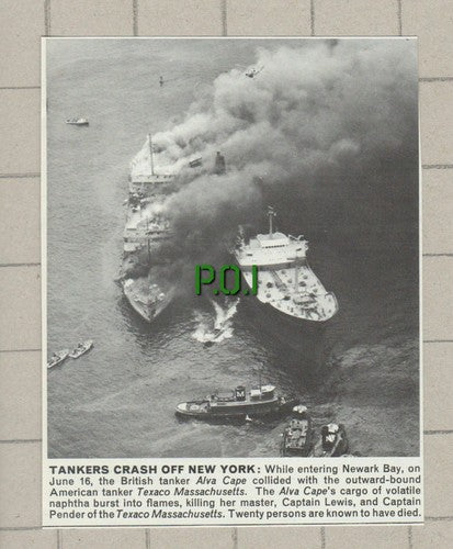 Captain Lewis ALVA CAPE Ship TEXACO MASSACHUSETTS Pender New York -1966 Clipping