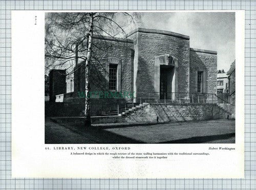 (8685) New College Oxford Library / Bedford Girls School -  c.1945 Book Print