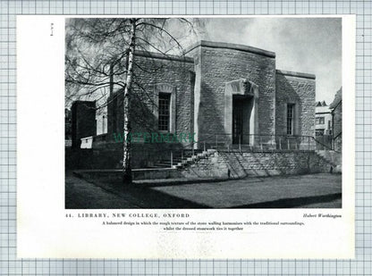 (8685) New College Oxford Library / Bedford Girls School -  c.1945 Book Print