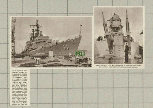 Missile Destroyer DEWEY Ship US Navy  American Sixth Fleet -  1961 Cutting