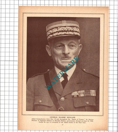 General Maxime Weygand / M Paul Reynaud French Premier WW2 - 1940 Clipping