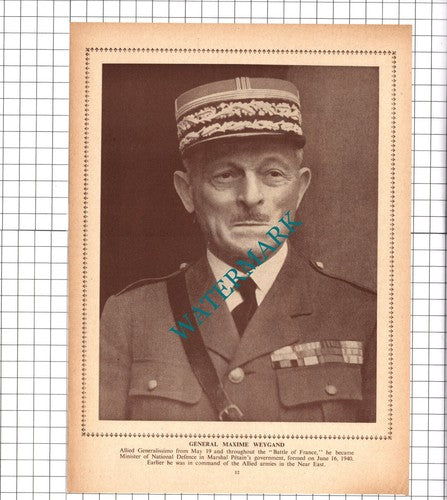 General Maxime Weygand / M Paul Reynaud French Premier WW2 - 1940 Clipping