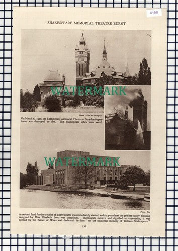 Shakespeare Memorial Theatre Burnt Stratford Upon Avon - 1936 Cutting