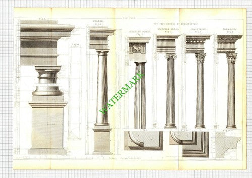 Columns - 19th Century Book Print  - Fold-Out