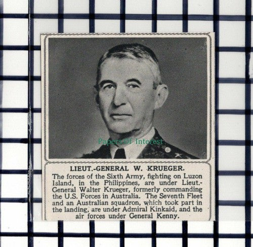 C5773) Lieut-Gen Walter Krueger Sixth Army - 1945 SMALL Cutting