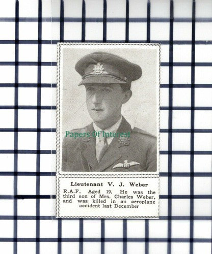 C5869) Lt V J Weber RAF Charles Aeroplane Crash  World War One - 1919 Clip SMALL