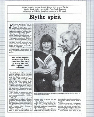 Ronald Blythe Author Bottengoms Farm Essex Margaret Drabble - 1987 Article