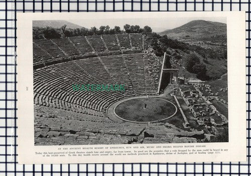 (8118) Greek Theatre Epidaurus  - 1940 Book Print