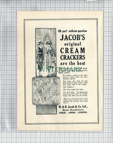 (5354) JACOB'S JACOBS CREAM CRACKERS ADVERT - 1922