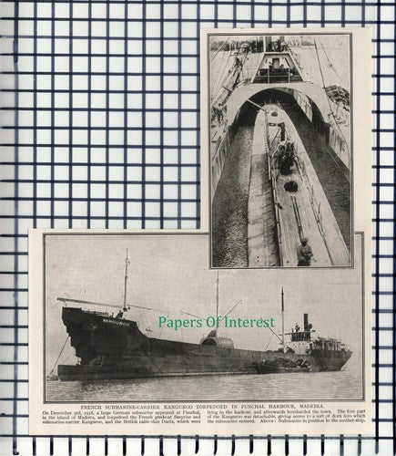 (6706) French Submarine Carrier Ship KANGUROO  - c.1917 Cutting