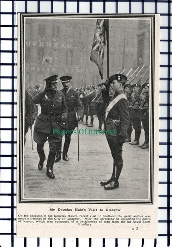 C5752) Glasgow 3rd Royal Scots Fusiliers Sir Douglas Haig - 1919 Cutting