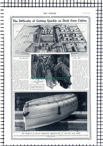 Lifeboat Safety Aquitania Ship  -  1914 Article / Print