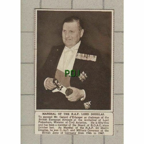 C231) Lord Douglas Marshal RAF Sholto BOAC - 1949 Cutting