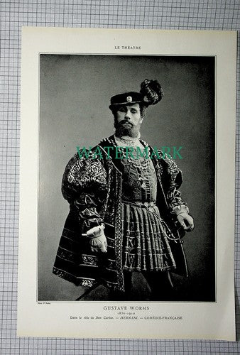 X1752) GUSTAVE WORMS Actor  - c.1910 Antique Print/ Cutting