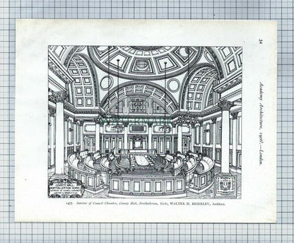 Northallerton County Hall / Woodford Council Offices  -  1906 Print