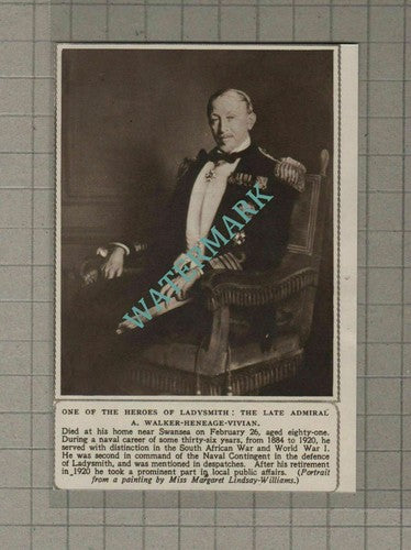C1712) Admiral A Walker Heneage Vivian Ladysmith Hero Obituary - 1952 Clip
