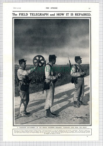 Field Telephone  Telegraph Service French Engineers Great War WW1- 1915 Article