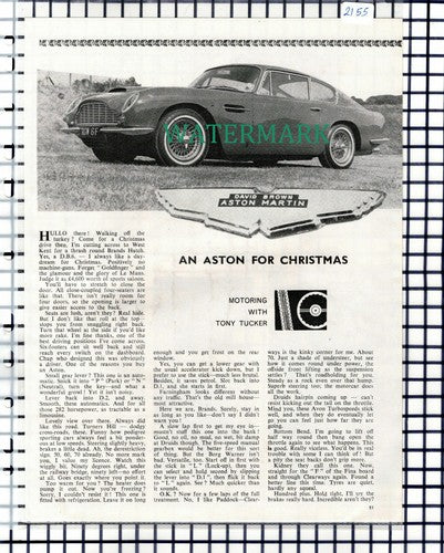 Aston Martin Car Review - c.1967 Article / Print