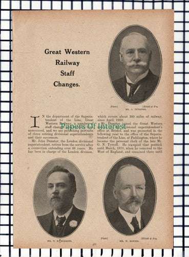 (6664) Great Western Railway Staff  John Dunster HR Campfield   - c.1917 Article