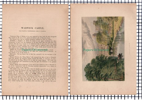 (6697) Warwick Castle - c.1880 Print & Article  - Marks Are Present!